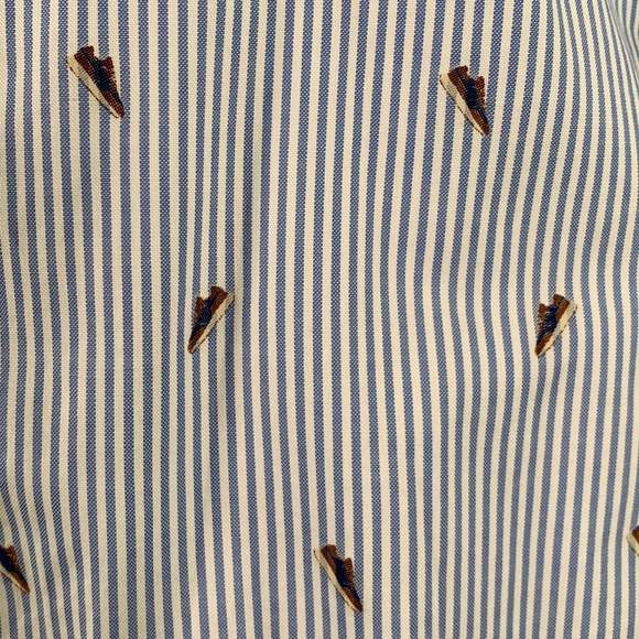 ZEGNA Blue White Stripe Cotton One Pocket Long Sleeve Shirt - Picture 2 of 7